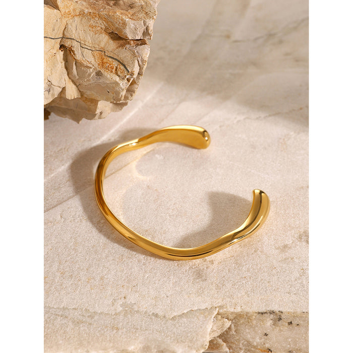 18K Gold Plated Stainless Steel Simple Open Cuff Bracelet - Cold Style Minimalist Jewelry