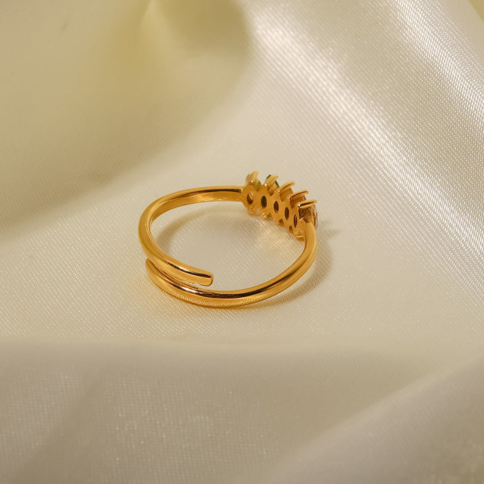 Adjustable 18K Gold Plated Stainless Steel Ring with Geometric Patterns