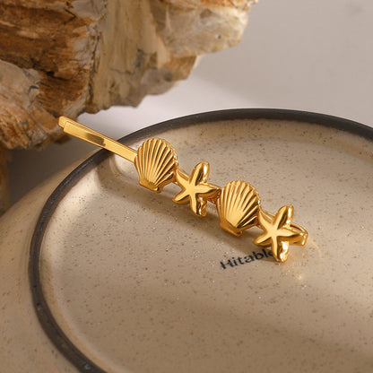 Stainless Steel Starfish and Shell Hair Clip - High-End Metal Bangs and Stray Hair Clip