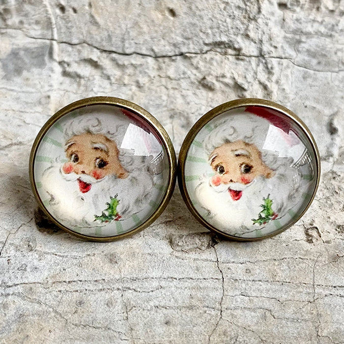 Christmas Snowflake and Santa Stud Earrings with Vintage Style