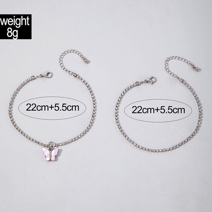 Trendy Heart Pendant Anklet Set – Layered Chains with Rhinestones