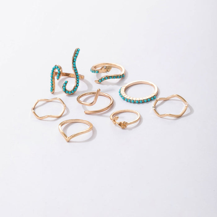 Autumn and Winter Rose Snake Shape Blue Diamond 8-piece Ring Set for Women