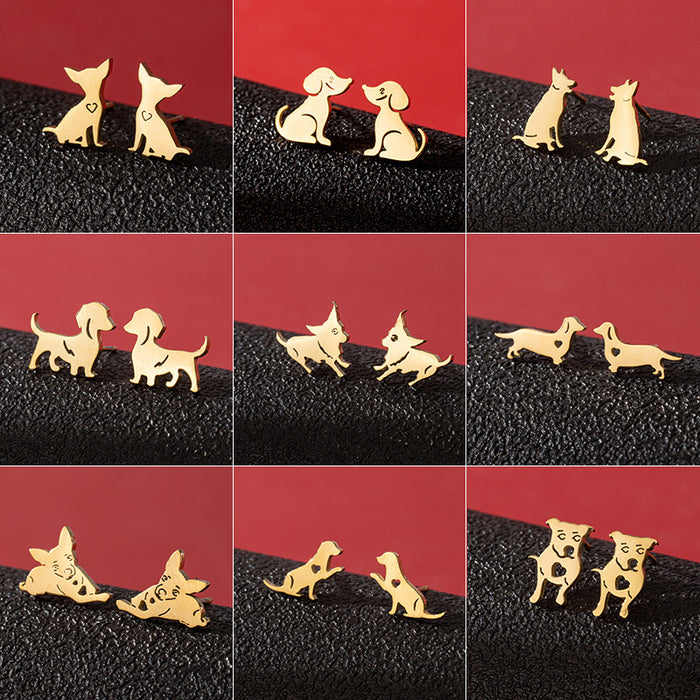 Dog Zodiac Stainless Steel Stud Earrings - Adorable and Playful Animal Jewelry