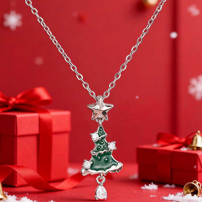 Christmas Tree Teardrop Star Pendant Necklace