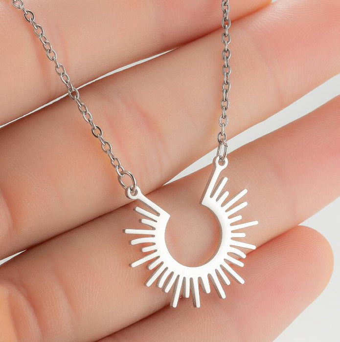 Geometric semicircle sunflower pendant necklace, cross-border niche design, simple and fashionable summer accessories