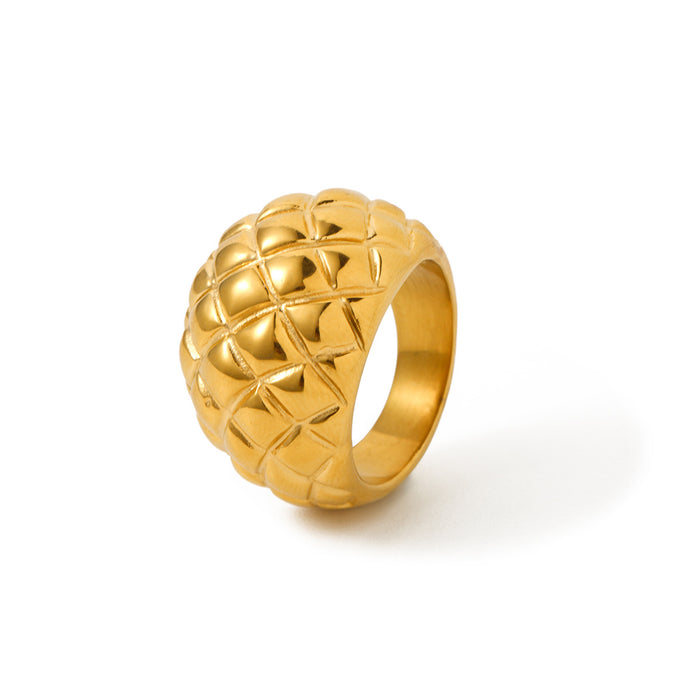 Vintage 18K Gold Plated Stainless Steel Ring with Unique Texture