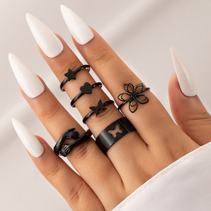 Hollow flower butterfly six-piece ring star heart finger combination