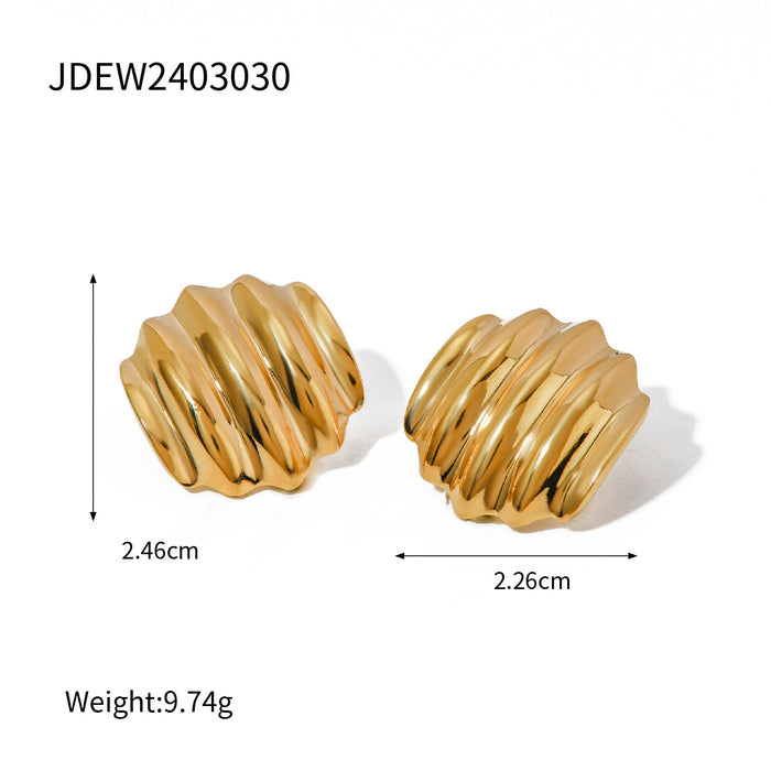 Pendientes de acero inoxidable con textura arrugada en oro de 18 quilates: joyería de acero de titanio transfronterizo estilo INS