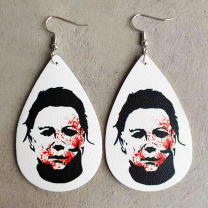 Halloween PU Leather Earrings with Creepy Clown and Blood Stain Design