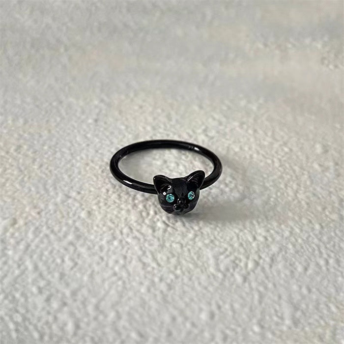 Simple black cat couple tail ring