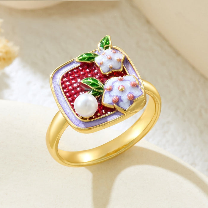 Wholesale copper micro-inlaid enamel painted drip flower open ring