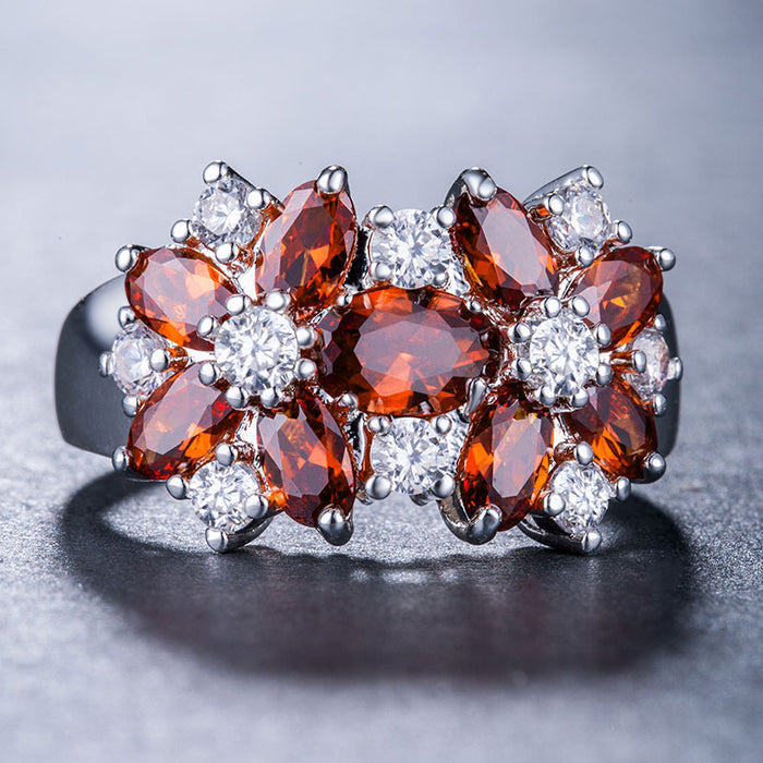 Women's colorful marquise micro-inlaid flower ring