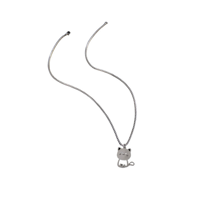 Cat pendant necklace, Yiwu new stainless steel cute cartoon animal jewelry long clavicle chain