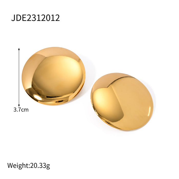 Pendientes de placa redonda de acero inoxidable bañados en oro de 18 quilates: joyería de acero de titanio de alta gama