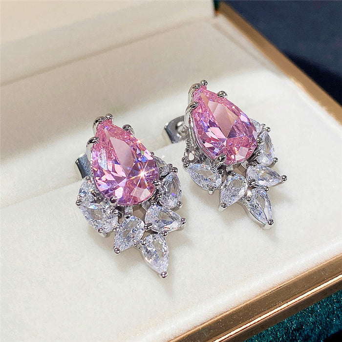 Colored Gemstone Earrings Pink Diamond Teardrop Pear Shaped Earrings