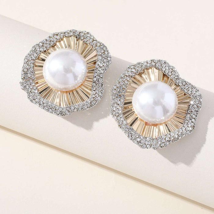 S925 silver needle slightly sticky secretary diamond exquisite shell bead earrings