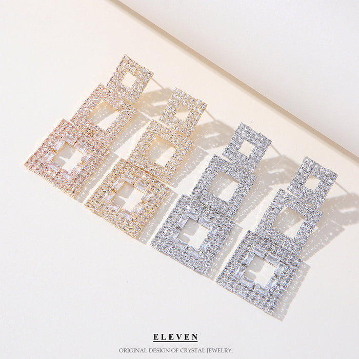 Colorful Zircon Fan Earrings - Heavy Rhinestone Dangles for Fall and Winter