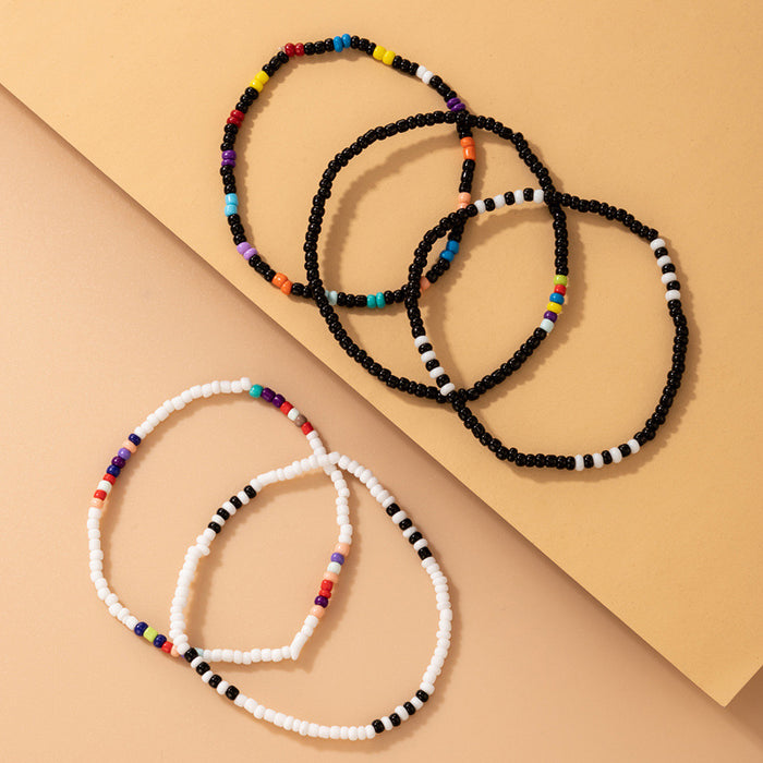 Bohemian Beaded Bracelet Set - Colorful Bead Black White Contrast Bracelet