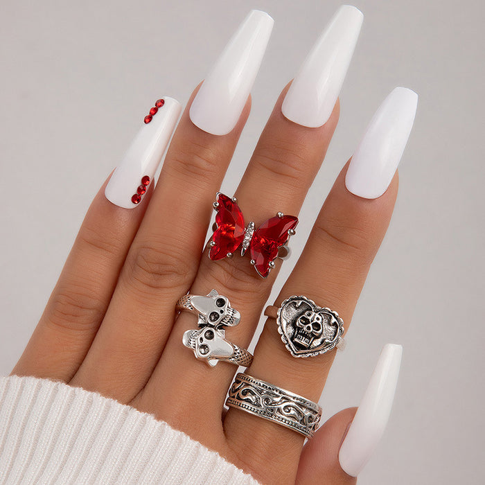 Metal Sweet Cool Skull Diamond Four-Piece Ring Set