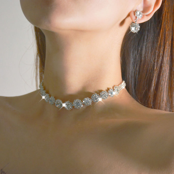 Conjunto de collar de diamantes de imitación de lujo: joyas de moda para bodas y eventos especiales