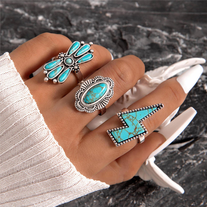 Bohemian Turquoise Feather Single Ring – Trendy Vintage Unique Design Band