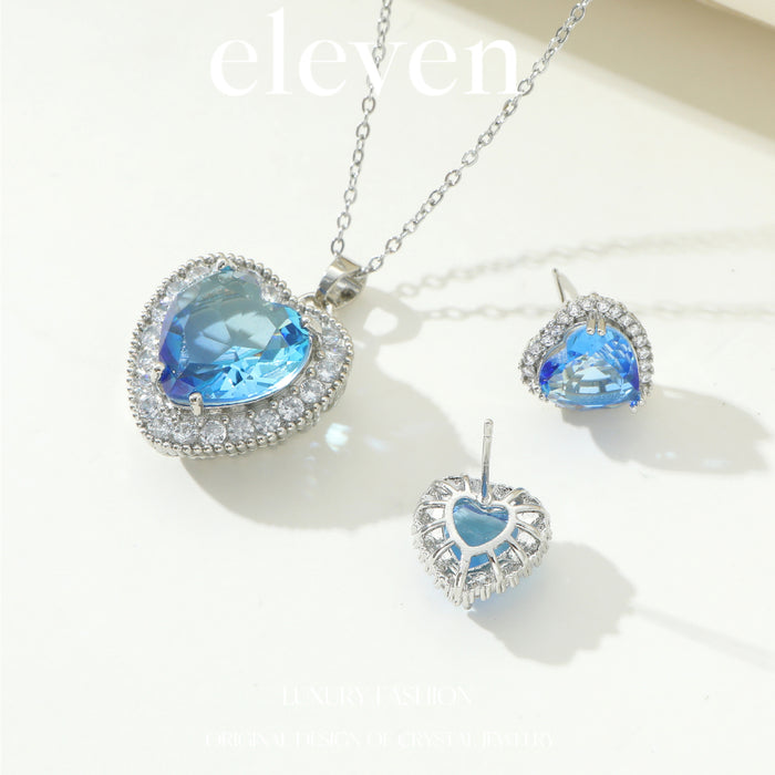 Luxurious Blue Heart Zircon Necklace Set - Trending Jewelry for Ocean-Inspired Fashion