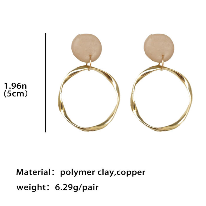 Morandi Color Irregular Metal Clay Hoop Earrings - High-End Boho Style