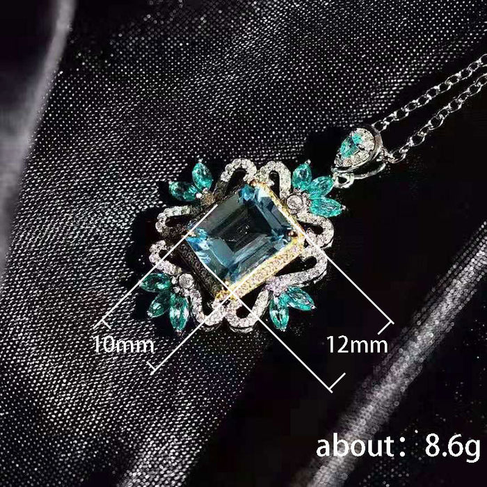 Luxury sea blue imitation zircon pendant necklace