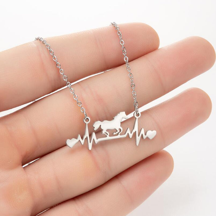 Heartbeat pendant necklace, summer geometric simple love-shaped clavicle chain cross-border light luxury animal horse jewelry