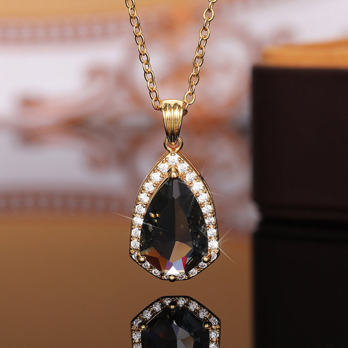 Grey crystal pendant women's teardrop-shaped clavicle necklace