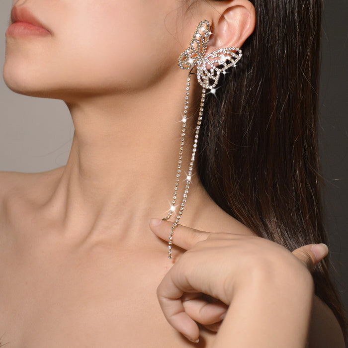 New Butterfly Rhinestone Tassel Earrings - Elegant Two-Way Wear Jewelry for Women