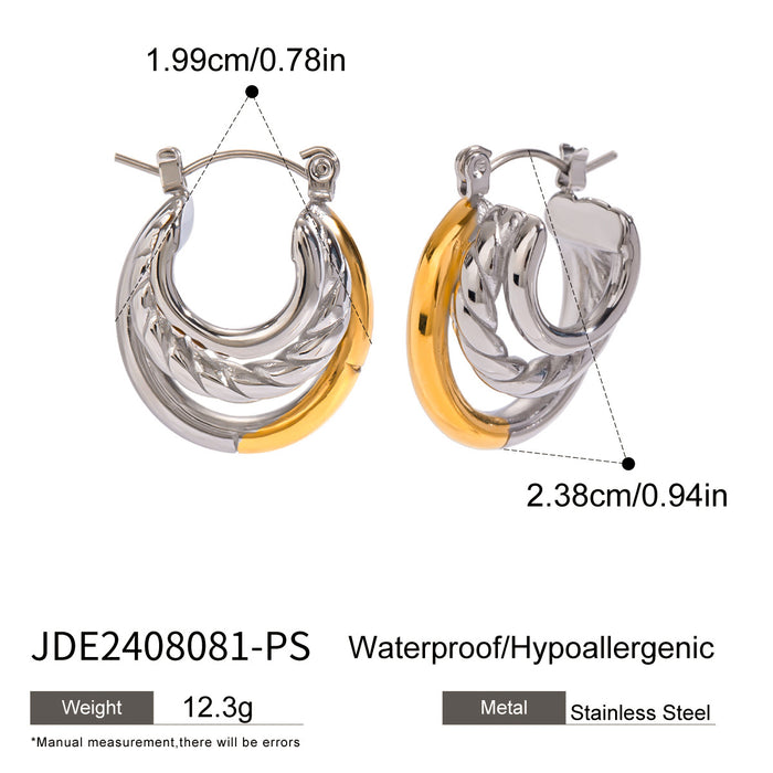 Stainless steel contrast color double C earrings niche earrings titanium steel earrings