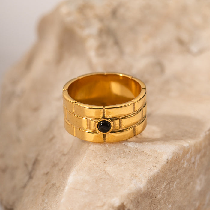 18K Gold Plated Stainless Steel Black Onyx Ring - Hypoallergenic and Tarnish-Resistant