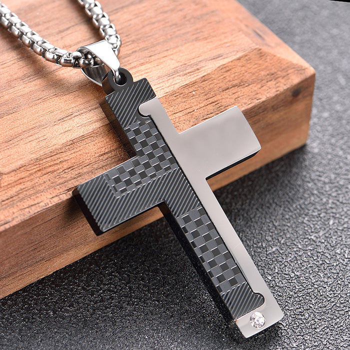 Double color men's stainless steel cross necklace - wallojewerly 