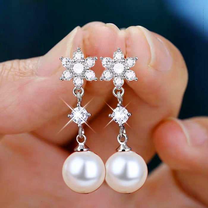 Simulation pearl earrings snowflake earrings elegant earrings