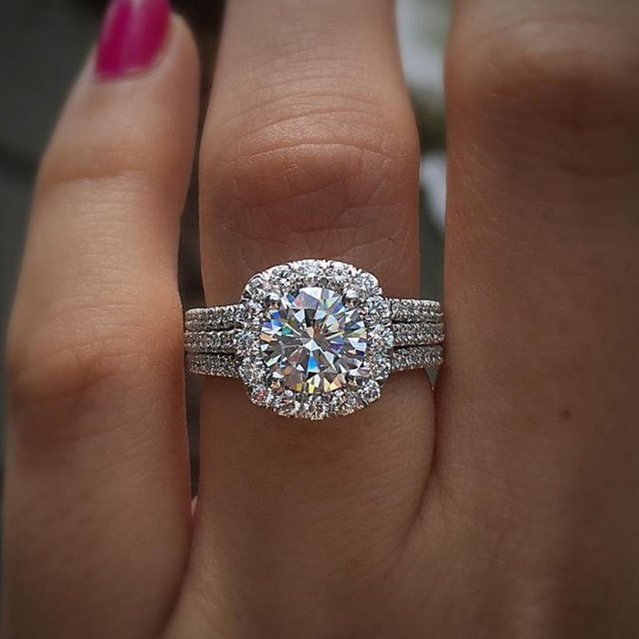 Anillo de bodas de cobre con circonitas y diamantes en stock