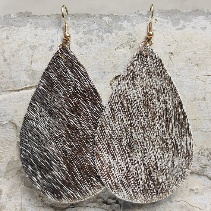 Large Teardrop Genuine Leather Long Hair Earrings with Western Style