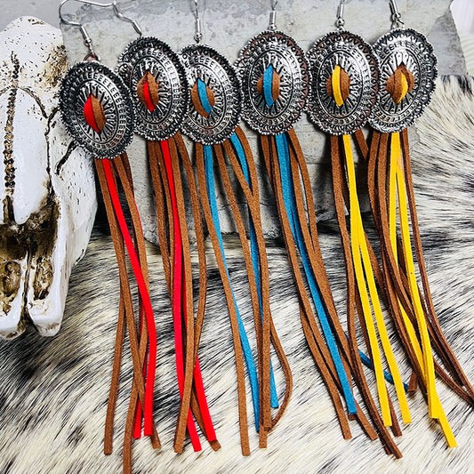 Vintage Ethnic Bohemian Tassel Earrings with Western Patchwork Design