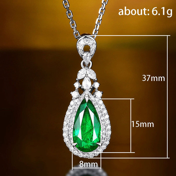 Simulated Emerald Zircon Pendant Necklace Clavicle Chain Jewelry