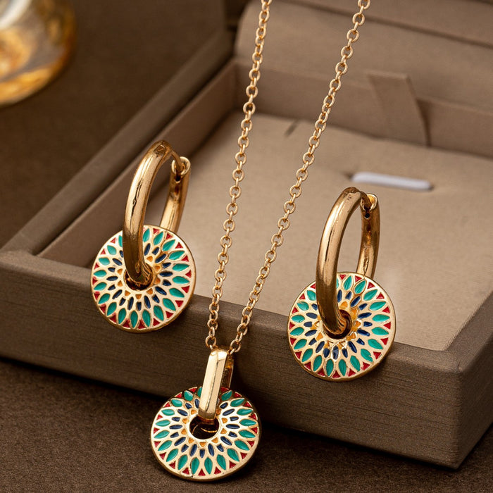 Wholesale painted daisy pattern necklace and earring sets - wallojewerly 