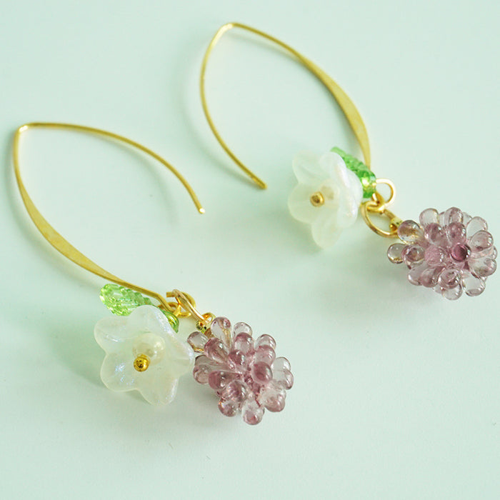 Summer Fruit Earrings with 3D Grapes, Strawberries, and Floral Resin Design