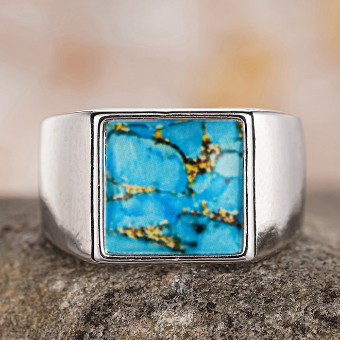 Women's square imitation turquoise vintage ring