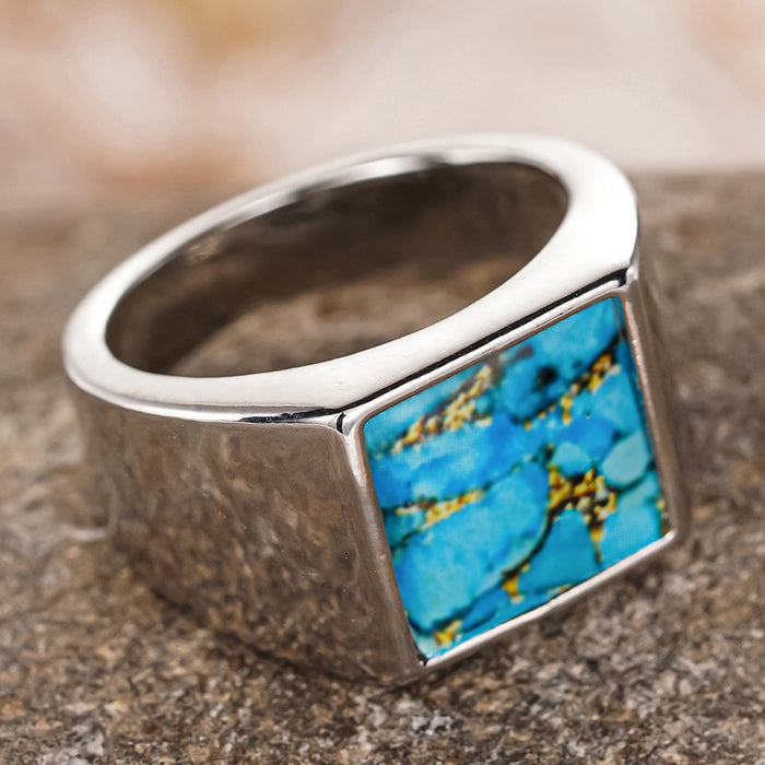 Women's square imitation turquoise vintage ring
