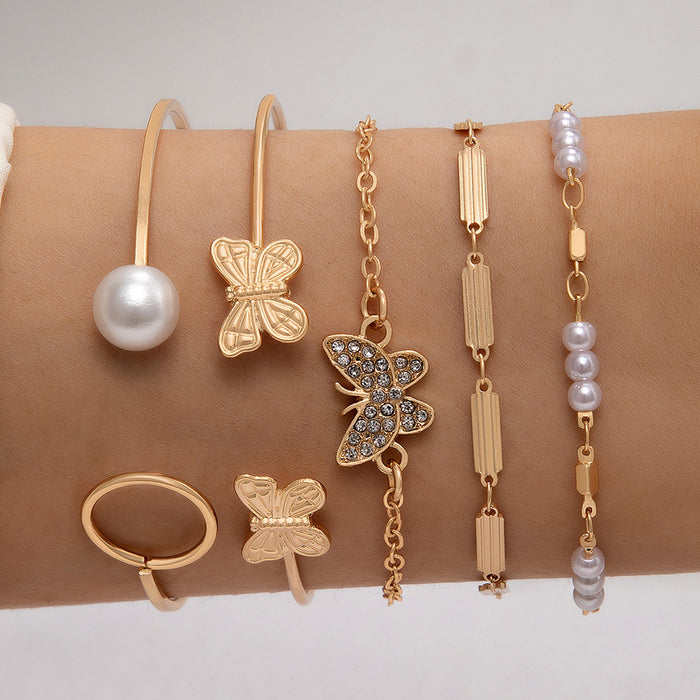 Simple Circle Bracelet Set - Six-Piece Arrow and Leaf Jewelry