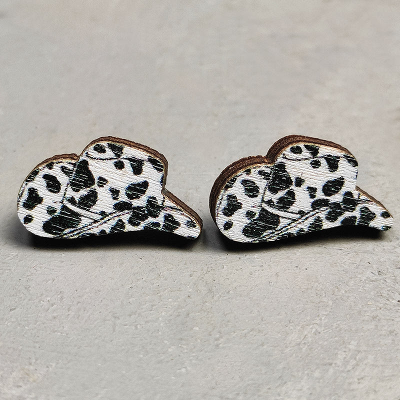 Leopard print horseshoe wooden earrings