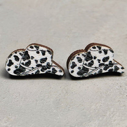 Leopard print horseshoe wooden earrings