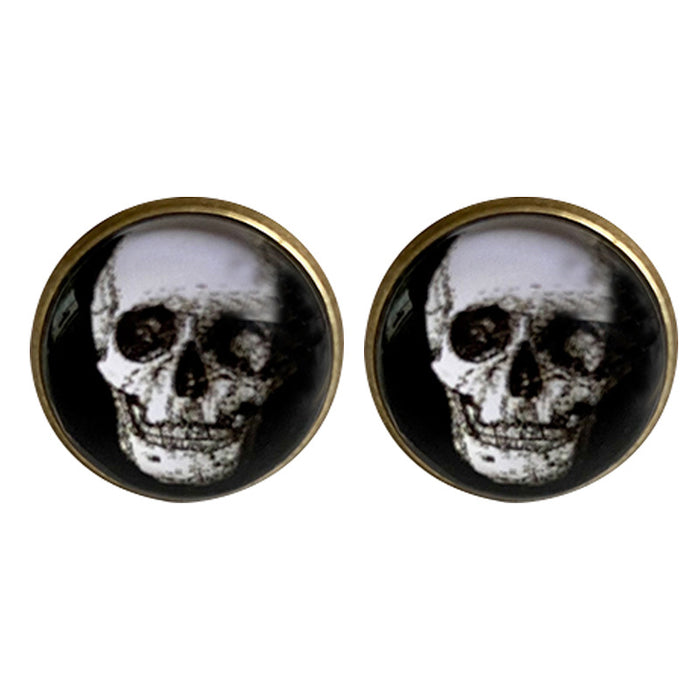 Vintage Glass Skull and Bat Stud Earrings with Halloween Gothic Style