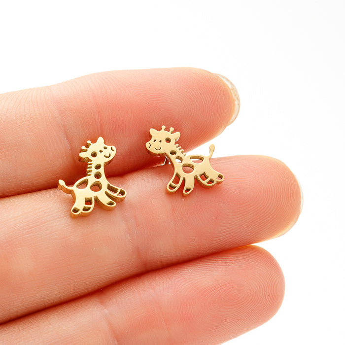 Cute Deer and Giraffe Stainless Steel Stud Earrings - Charming Animal Jewelry for Any Occasion