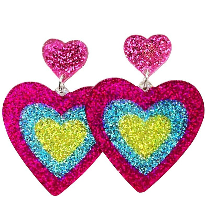 Fluorescent contrast acrylic heart earrings - wallojewerly 