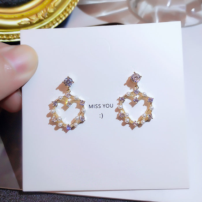 Heart shaped earrings imitation pearl earrings for women